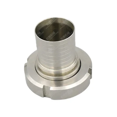 food grade stainless steel SMS female fitting with 2 crimps hose shank with round nut