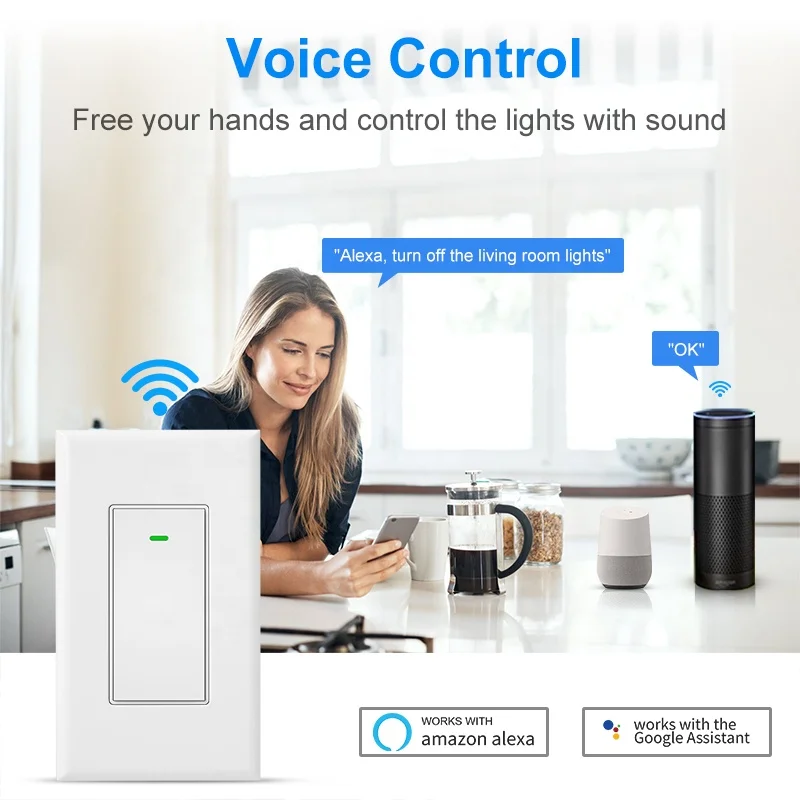 ODM/OEM customizable 15A 125V Electric Us Smart Wifi Wall Timer Switch US Smart WiFi Light Switch With Tuya App