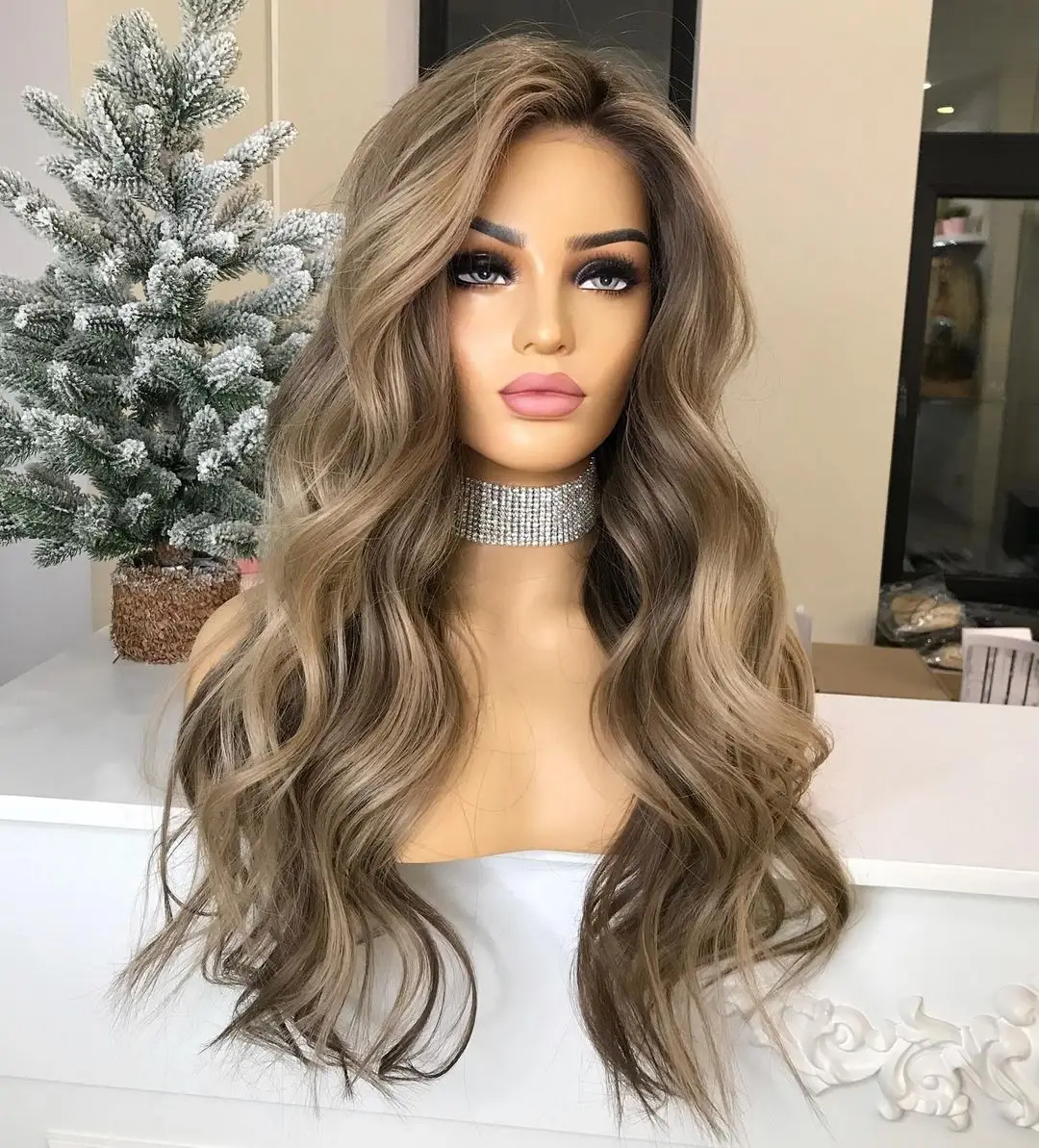 Loose Wave Jewish European Human Hair Grey Blonde Lace Front Wigs With Dark Root Pre Plucked With Baby Hair For Women