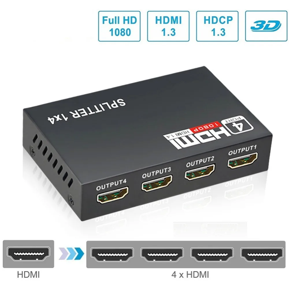 Cheap OEM 1 x 4 4 Output HDMI Splitter 1x4 4 Ports Full HD 1080P 3D Converter Adapter Box