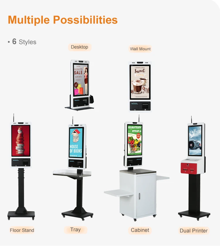 Small self-service kiosk cash register scanners self-ordering point Android payment terminal