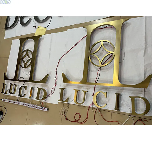 Denison suzou metal rustic letter logo sign custom off wall gold brushed backlit letters