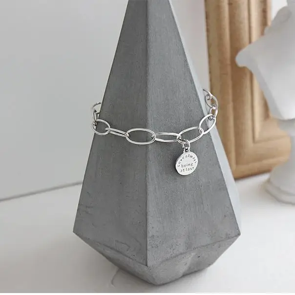 Korea S925 Sterling Silver Jewelry Bracelet geometric round brand chain bracelet
