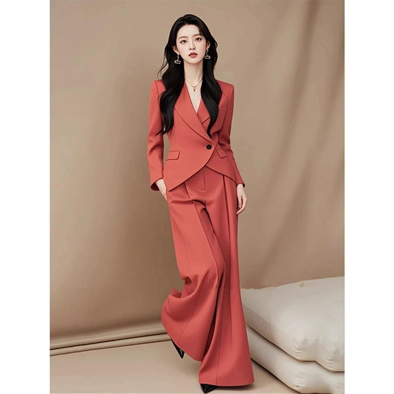 With salt 1 set to wear foreign-style high-end temperament A and rustling rose red suit pants for women
