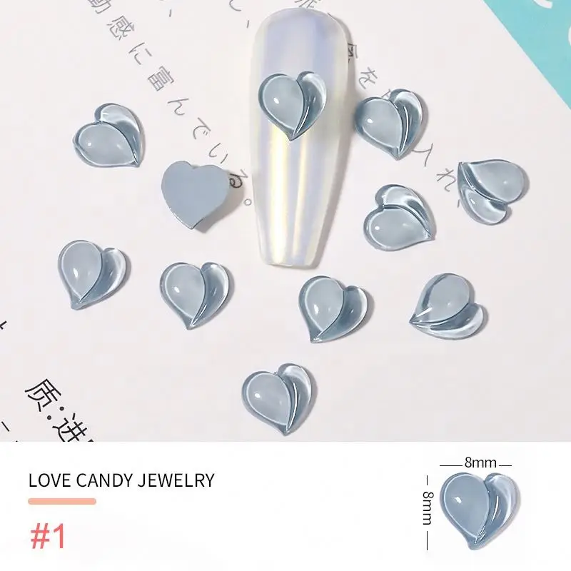 
SIQI 8*8mm Cute Resin Heteroideus Peach Love Heart Jelly Shimmer DIY Nail Charms 
