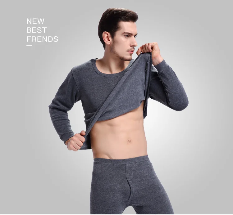 
OEM Cheap Poly-Cotton Thermal Underwear Set With Front Fly and Thin Fleece Lined 