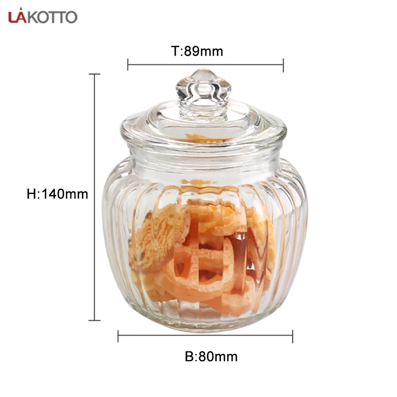 Eco-friendly Large aperture Airtight Preserving Sealed Vertical stripe design Glass Storage Jar Candy Glass Jar With Glass seali
