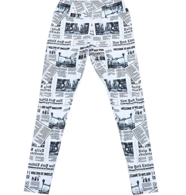 
Newspapers Printed Fitness Leggings High Waist Butt Lift Tight Yoga Pants 