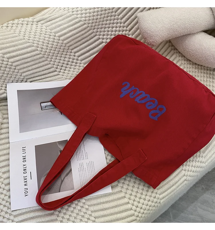 hot pink red 12oz thick cotton canvas Tote Bags with full printed logo eco friendly Canvas Cotton Tote Bag for girls travelling