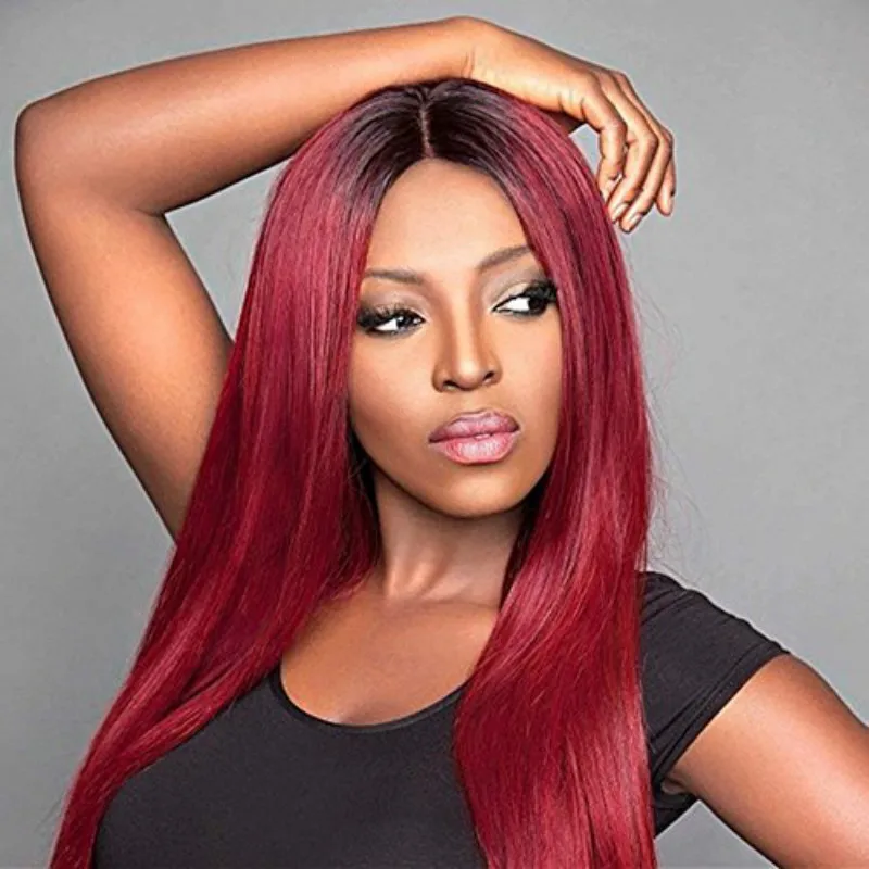 
Synthetic Hair Wig Technique Wave High-temperature Wig wine red Straight hair wigs 