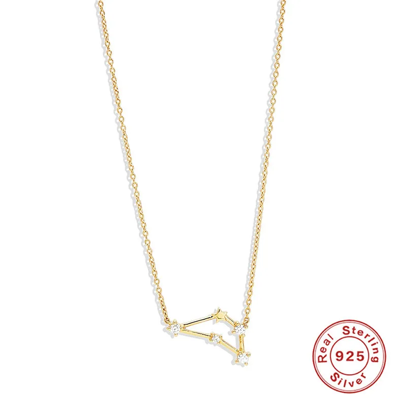 High Quality Sterling Silver Crystal Constellations Charm Star S925 Zodiac Gold Plated Women Necklace Jewelry