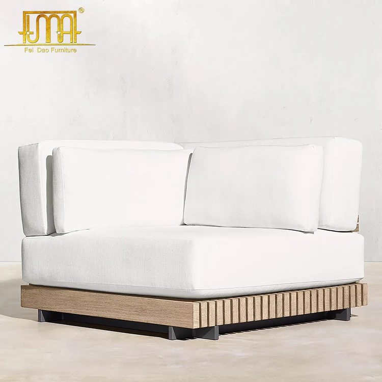 Factory Custom High End Fabric Cushion All Weather Outdoor Large Teak Wooden Garden Sofa