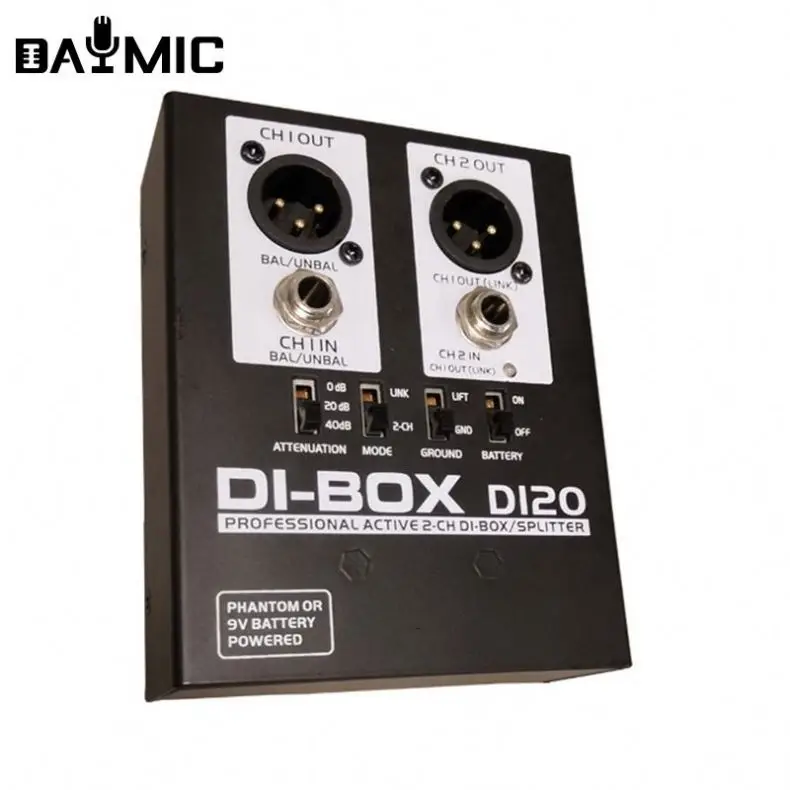 Лидер продаж Профессиональный Прямой блок активный 2-канальный разветвитель DI Box с 2 XLR выходами драйвер сигнала в реальном времени