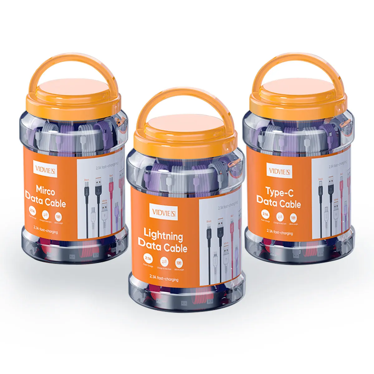 VIDVIE Durable Mobile Data Cable Set Suit For iPhone USB-C Micro-USB Multiple USB Charging Wire