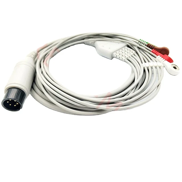 ECG Cables 5 lead snap AHA for AAMI 6Pin compatible with Mindray, Edan, Goldway