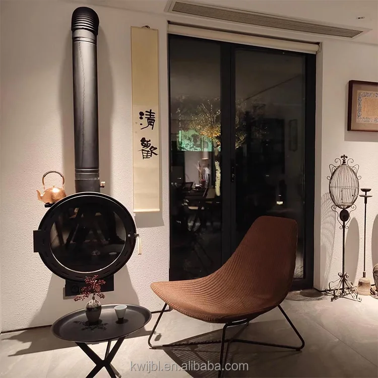 Indoor Wall Mounted  Wood Burning Black Fireplace  Hanging Roof Suspended Metal Heating Stoves