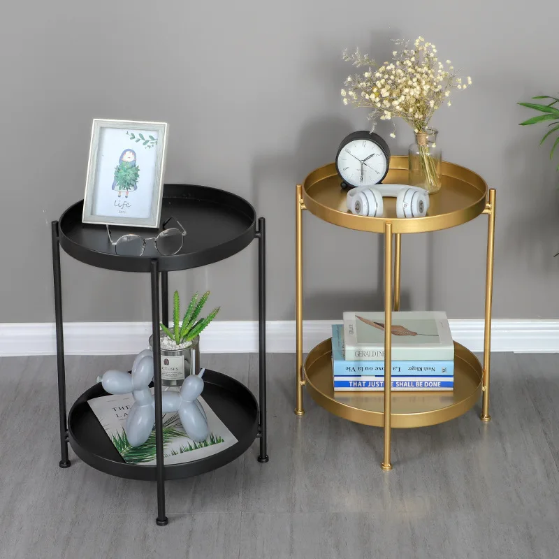 Side Table Nordic Foldable Sofa Tray Small Bed End Metal Round Modern Luxury Gold Coffee Side Table For Living Room Furniture
