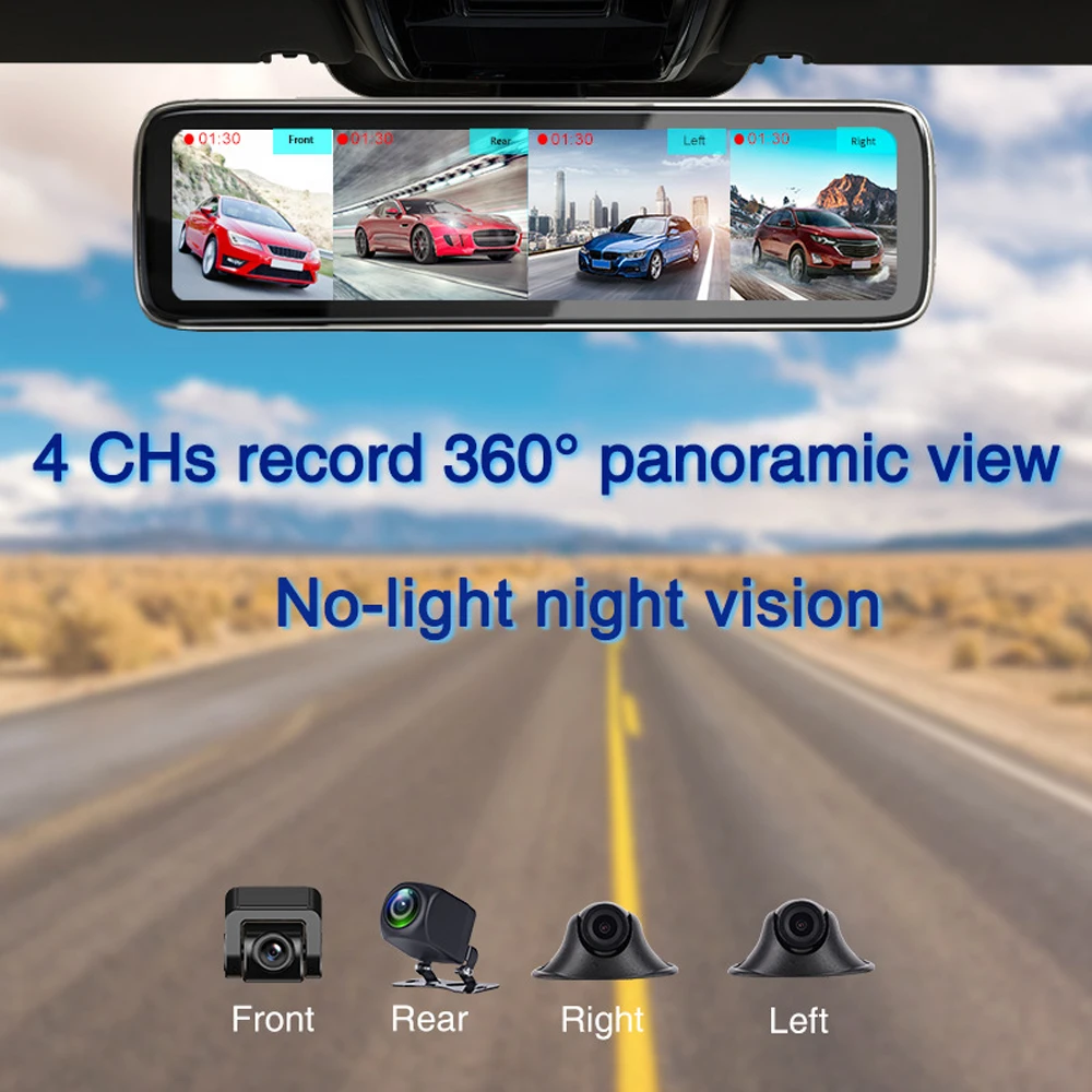 4G 4CHs record 360 Panoramic rear view mirror streaming Clip on Mirror for Car