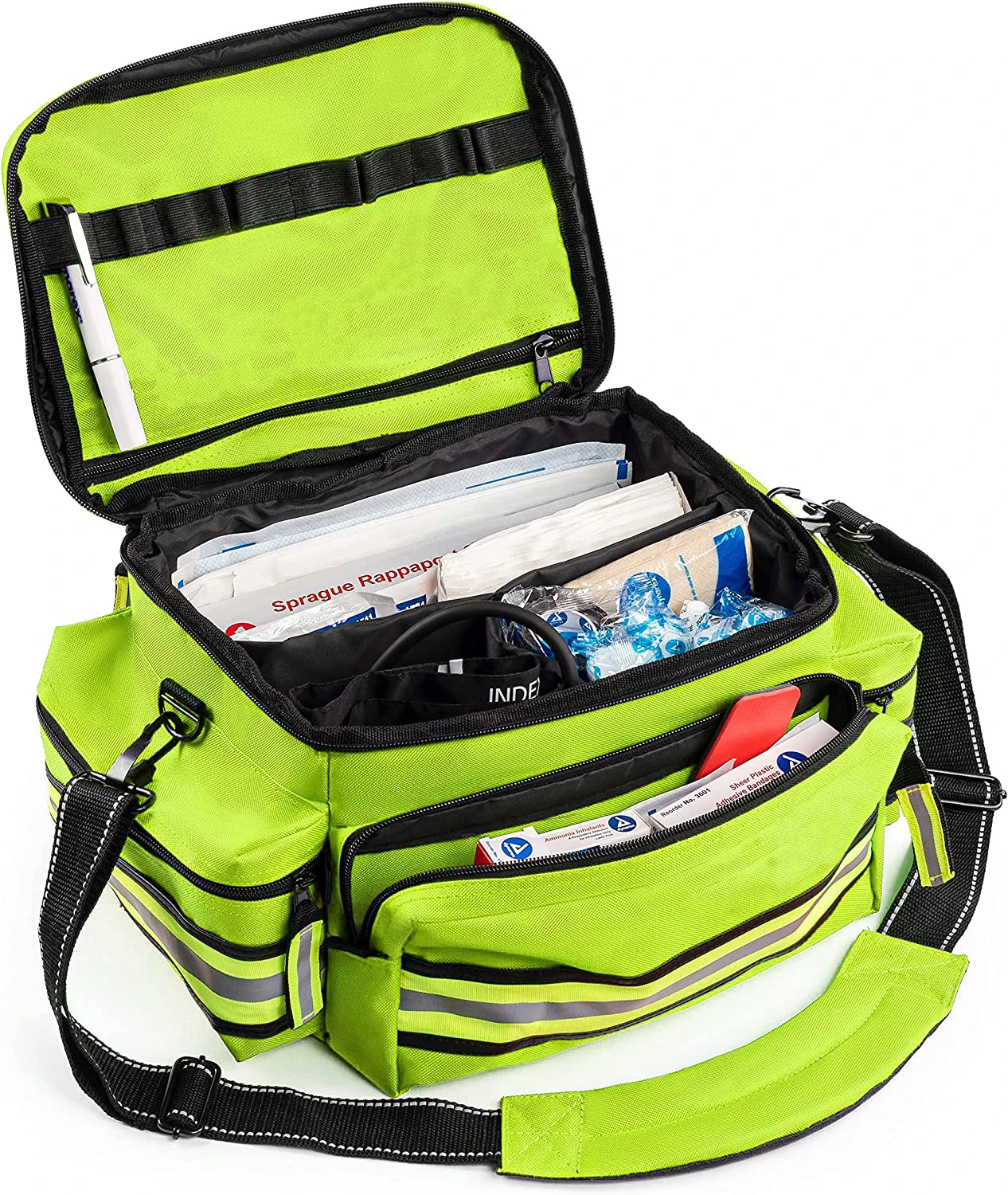 First Aid Bag Fully Stocked Professional Essentials Trauma Kit Reflective Bag 8 Zippered Pockets Compartment First Aid Supplies