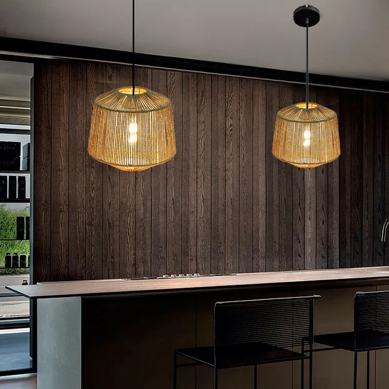 Natural handmade hotel rattan modern decoration woven pendant lamp bamboo lamp rattan