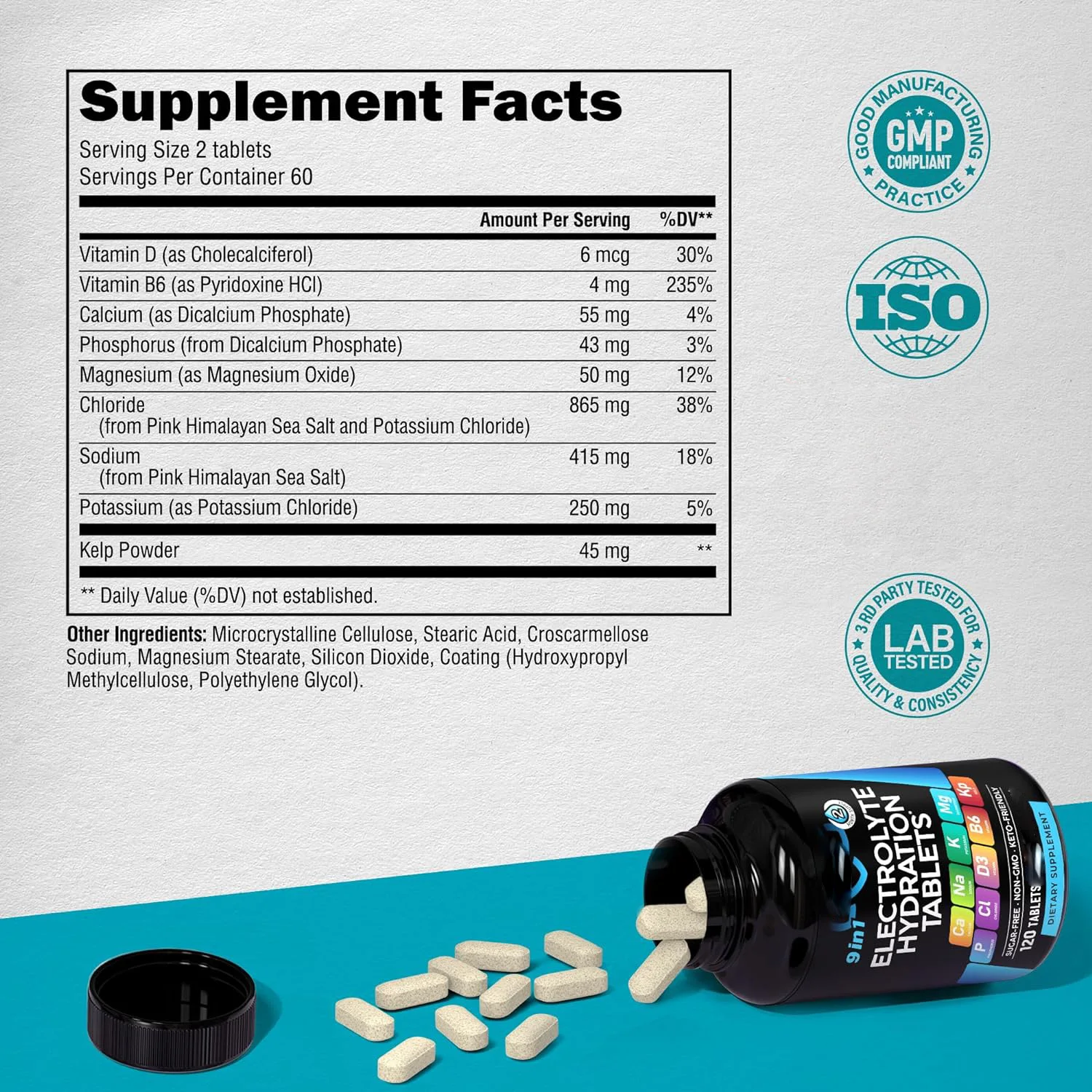 Electrolyte Hydration Tablets Supplements Electrolytes Salt Pills with Magnesium Potassium Chloride Sodium Vitamins D & B6