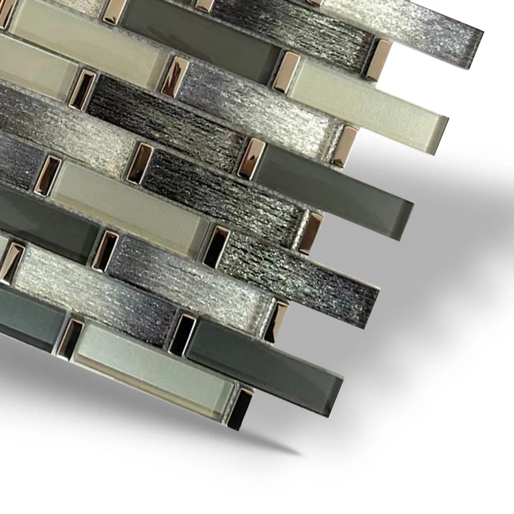 Blend Metal Wall Covering Home Decor Contemporary Interior Exquisite Strip Design Embellsihments Glass Mosaic Tile