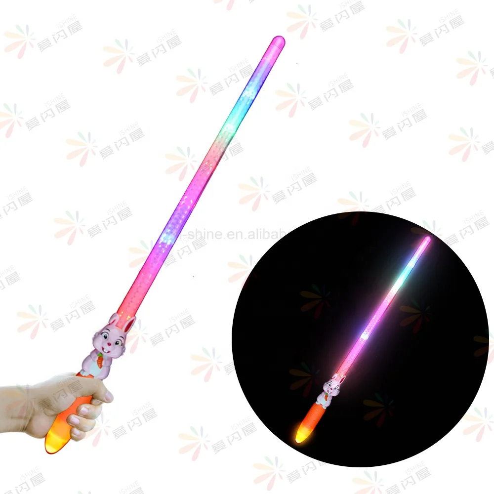 26.5'LED Carrot Sword With Sound Led Toys Flashing PVC Rabbit Swords Kids Toy Led Light Up Sword for Easter