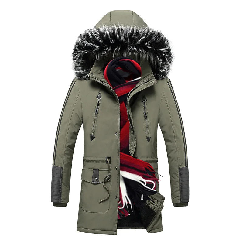 Mens Winter Jackets Windproof Full Zippers Fleece Lined Jackets Fashion Long Coats with Removeable Hood