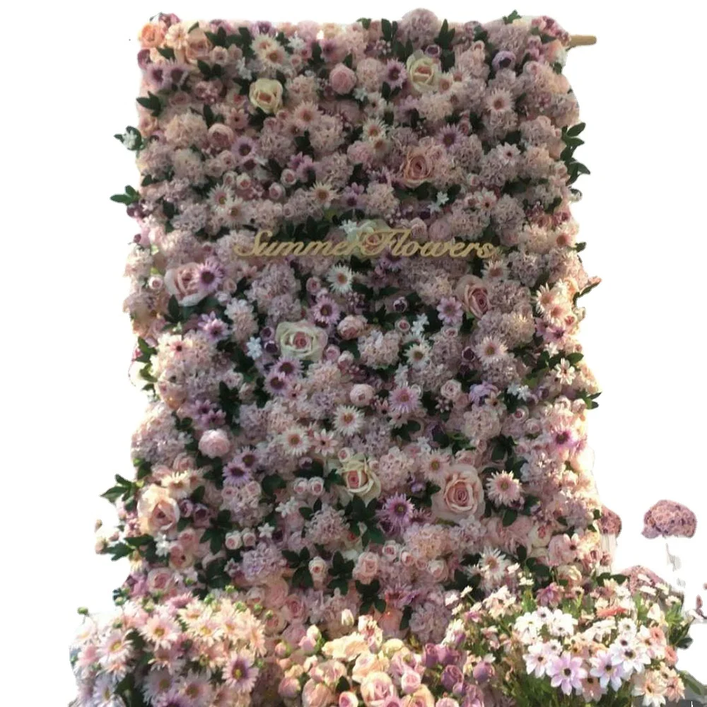 3D effect roll up wedding decoration artificial silk cloth rose flower wall panel backdrop