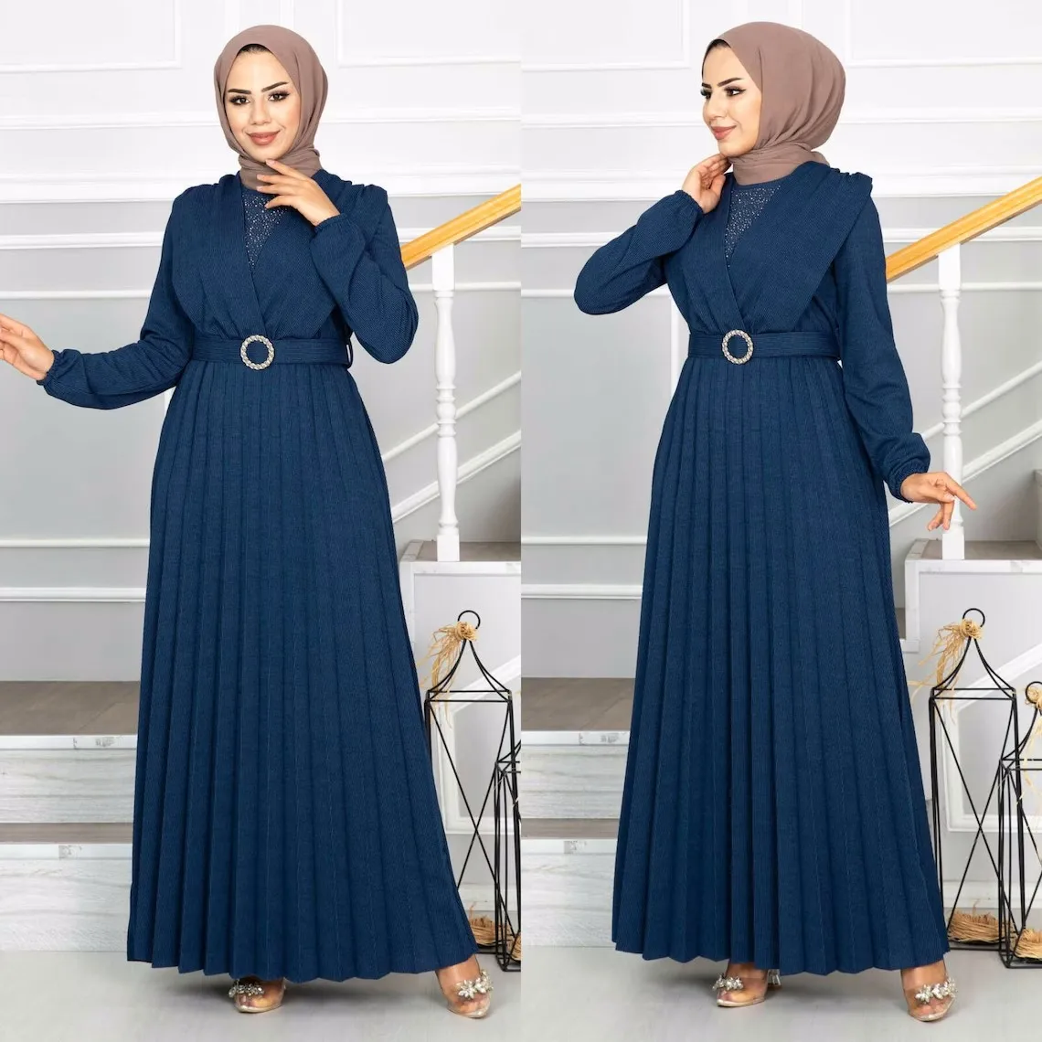 Hot sale high quality fashion womens long sleeves bel pleated islamic clothing muslim dresses