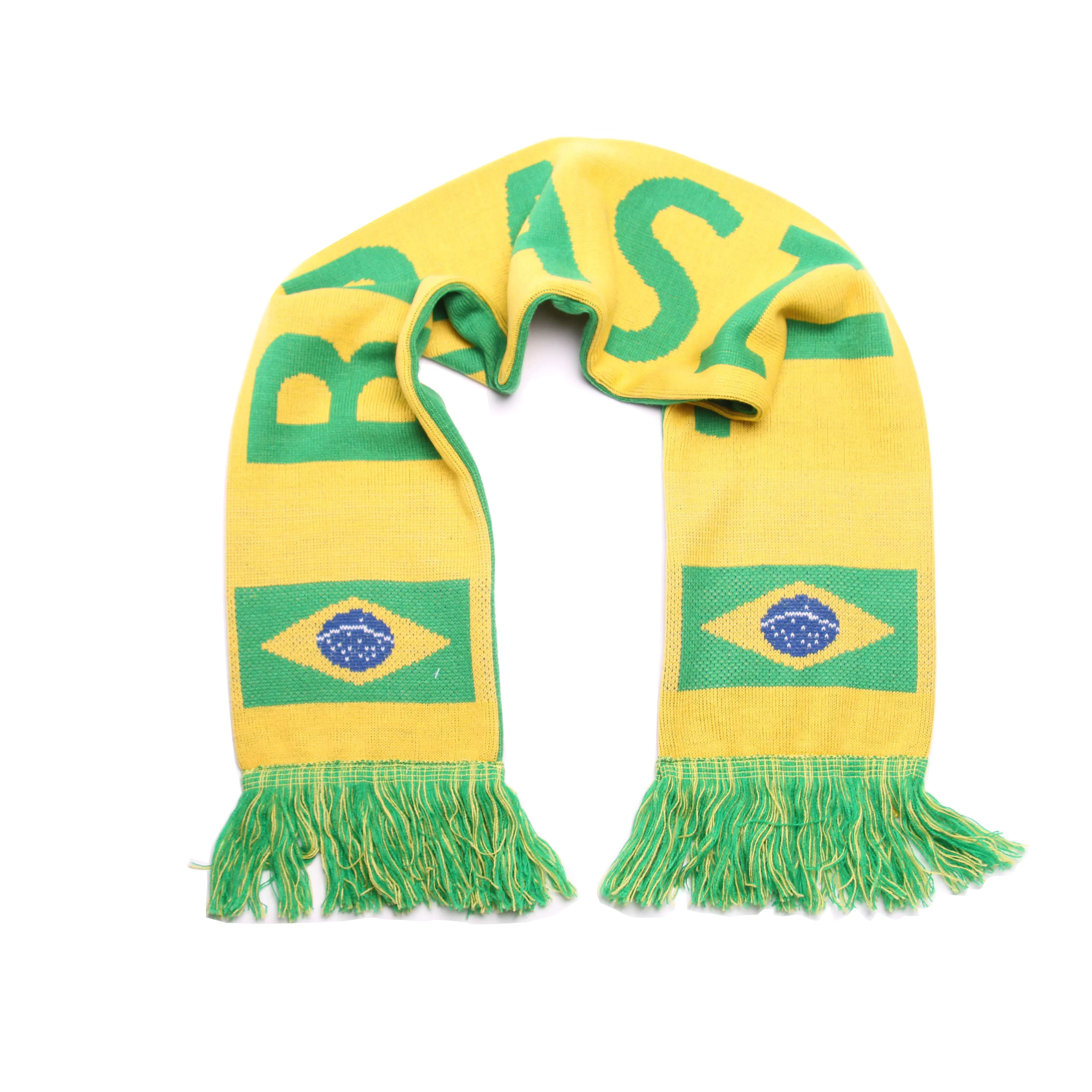 hot sale custom green brazil soccer club football fan scarf for qatar.
