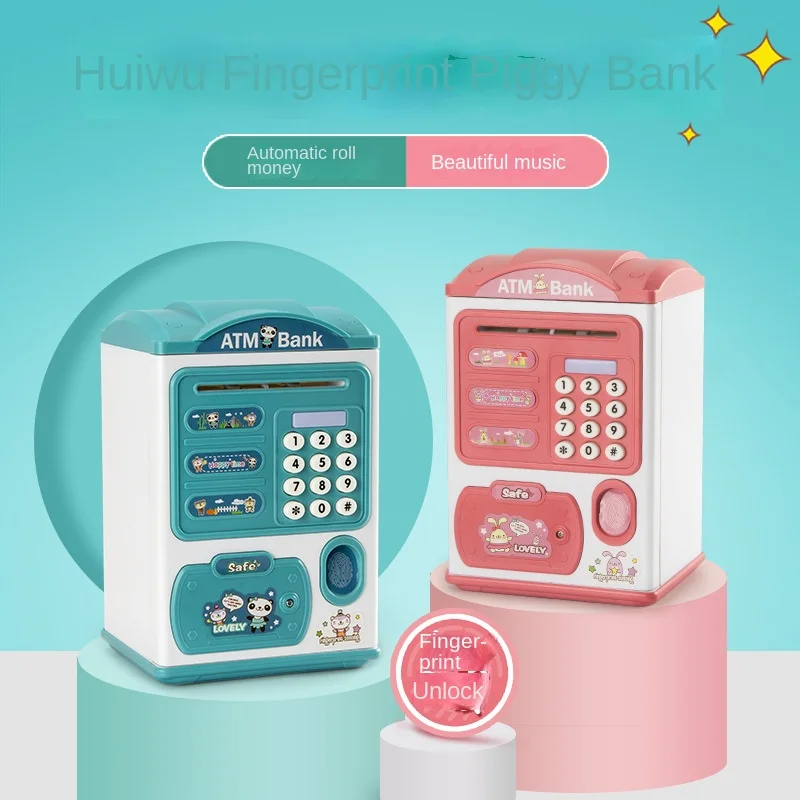 Automatic Induction Roll Money ATM Large Capacity Simulation Intelligent Electronic Fingerprint Password Suitcase Coin Bank