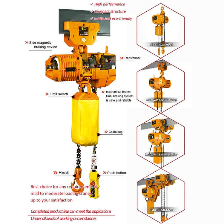 construction engine crane hoists 1 ton 2 ton 3 ton 5 ton electric chain hoist