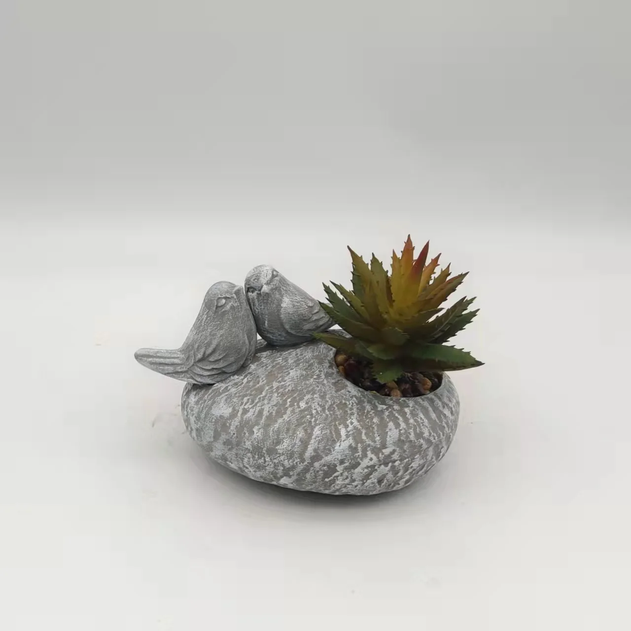 Stone effect color with two bird on top terracotta ceramic planter with artificial plants Pot de fleurs