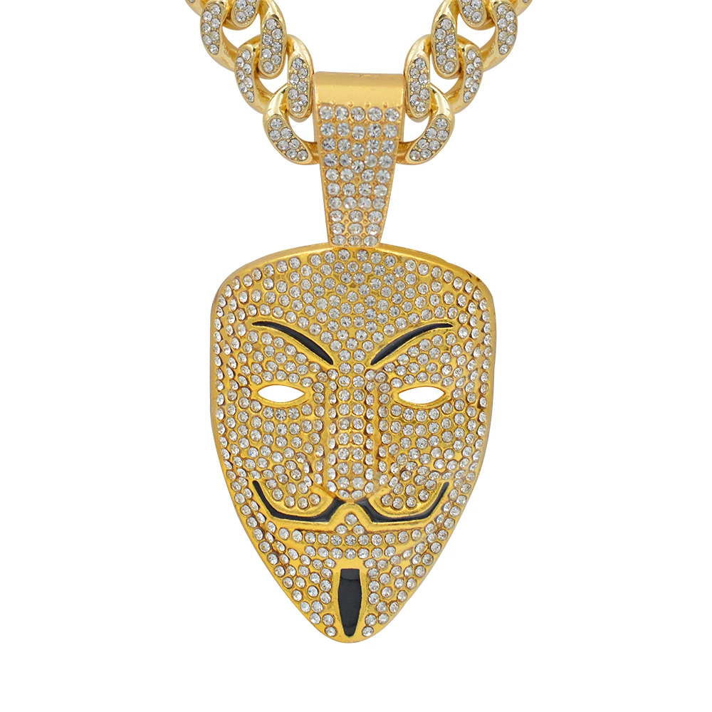 INS hip hop personality clown Halloween 18k gilded full diamond pendant hip hop jewelry necklace