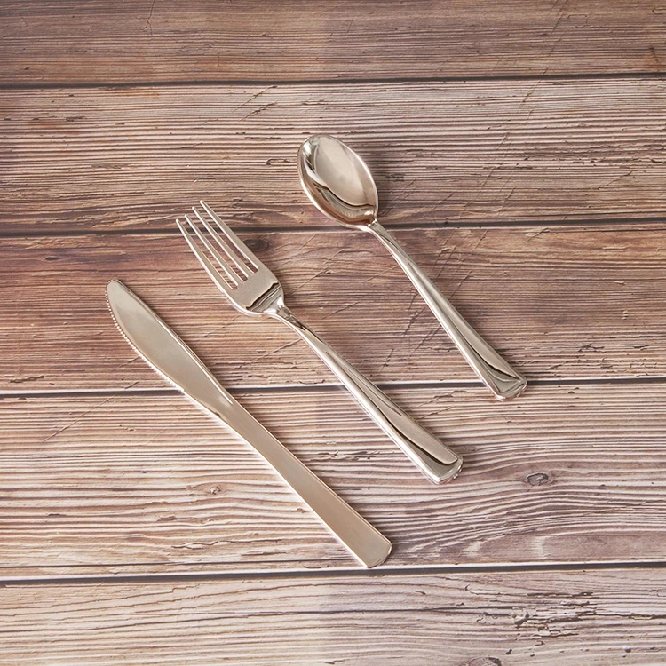 Plastic Silverware Set Disposable Gold Cutlery Set Plastic Forks,Spoons,Knives Heavy Duty Bulk Flatware Party Utensils