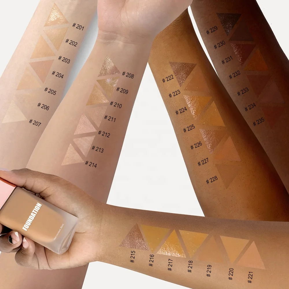 Multi Color Face Natural Cosmetic Liquid Foundation Custom Logo Full Coverage Vegan Long Lasting Foundation Makeup Private Label