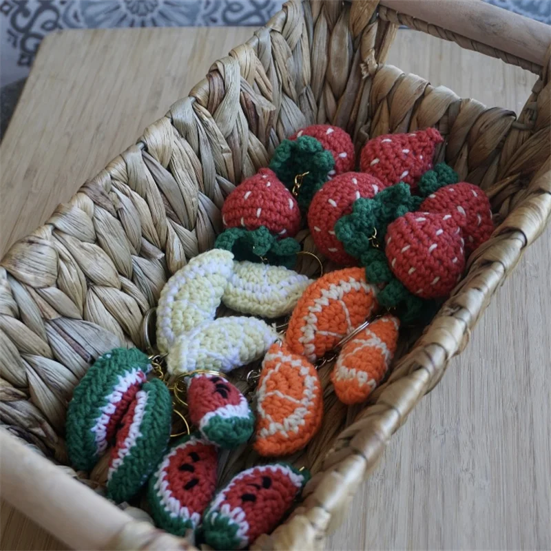 Mini Crocheted Accessory Handmade Amigurumi Fruits Keychain Strawberry Watermelon Lemon Orange Keychain