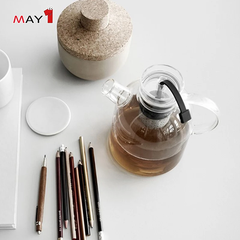 
Customized Logo Handblown Pull Up Basket Strainer borosilicate Glass Tea Pot 