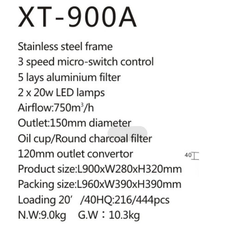 90 CM Down Draft Range Hood exhaust fan chimney hood 220V