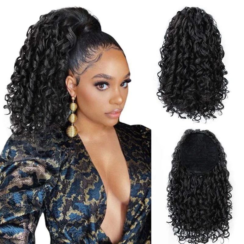 
TKL 14 Inch crimps curly bundles pack with closure High Temperature synthetic hair ponytails 