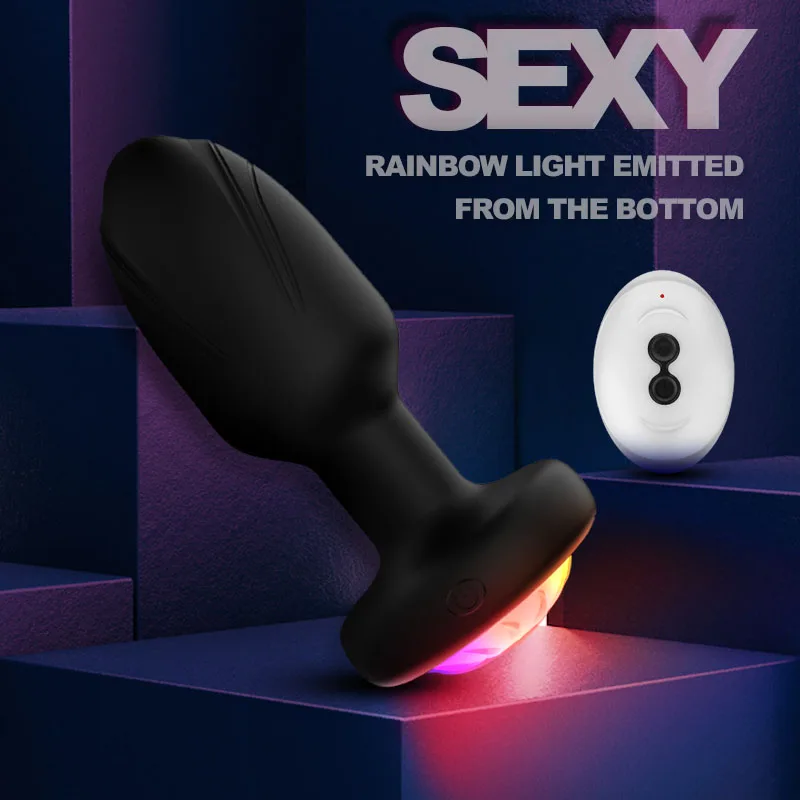 HULAMY Silicone Anal Vibration sex toys Remote Control Rotational swing butt plug Adult G-spot LED Light Anal Plug