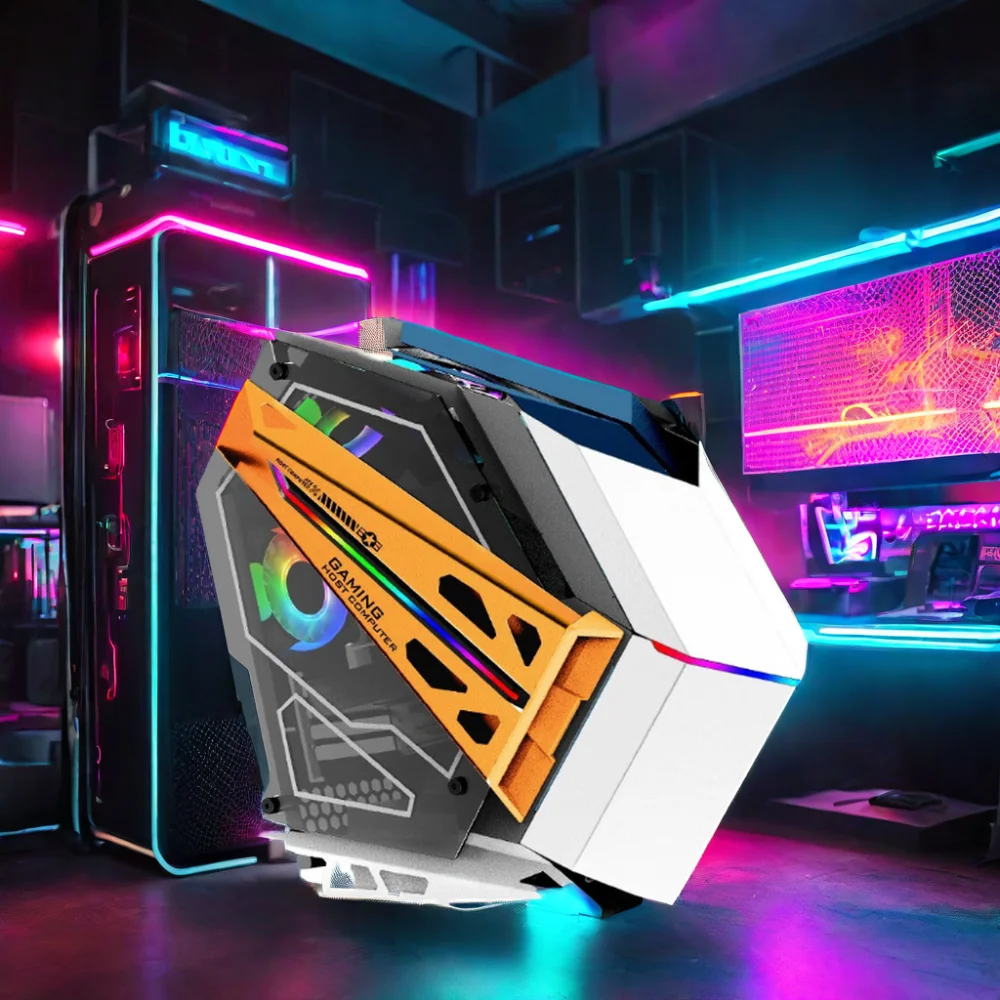 Powercase M-ATX/ATX Tower Gaming Computer Case Custom Aluminum Water Cooling System Audio Front Port for CPU Cooling