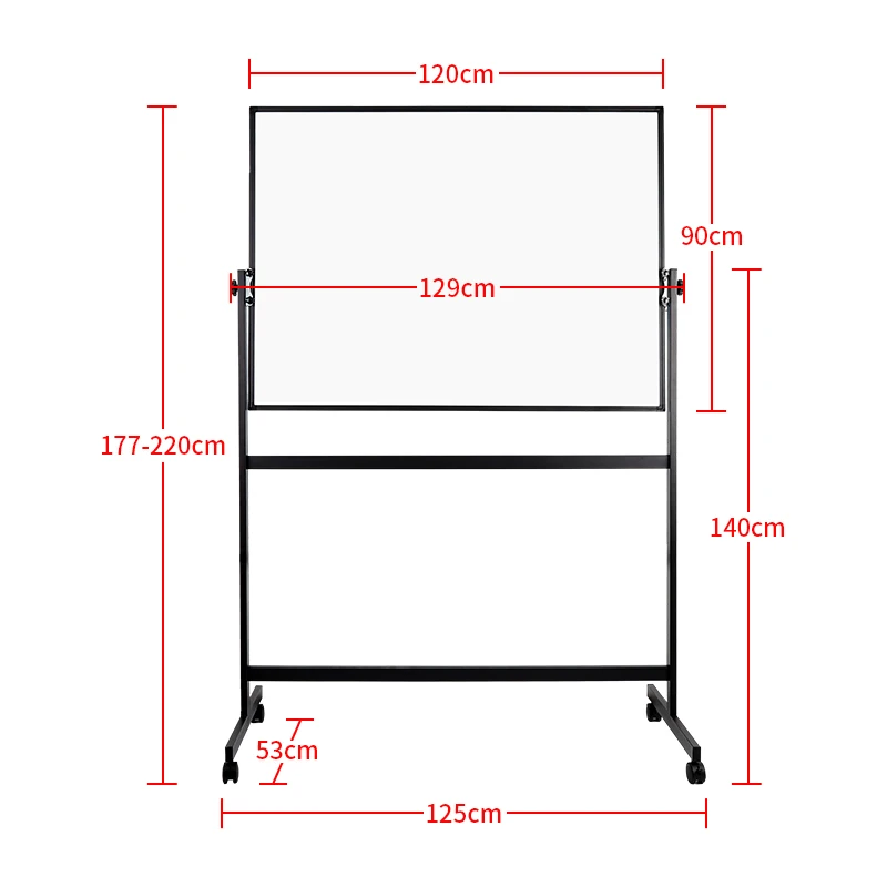 OEM Factory Wholesale 90x120CM Mobile Steel Magnet 360 Rotation Height Adjustable Lockable Wheels Aluminum Whiteboard Easel