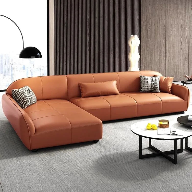 Best Seller Top Layer Cowhide l Shape Sofa Modern Black Sofa Leather Sofas for Home Furniture Living Room Modern