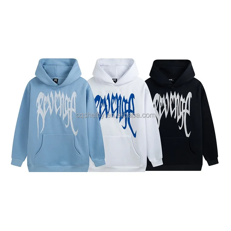 100% cotton heavyweight plus velvet high quality revenge round neck basic solid color street fashion hoodie couple unisex