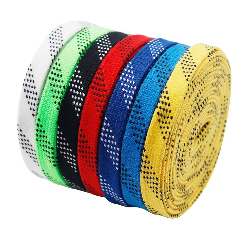 Double layer ice hockey waxed skate shoelaces mold press head multi-color ready-made waxed shoelaces