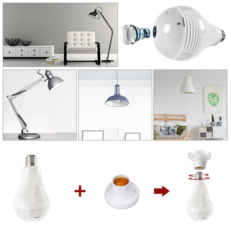 1080P Bulb Lamp 360 Degree Panoramic View VR IP Camera Wireless Intercom Baby Monitor Home Security Alarm CCTV Camera