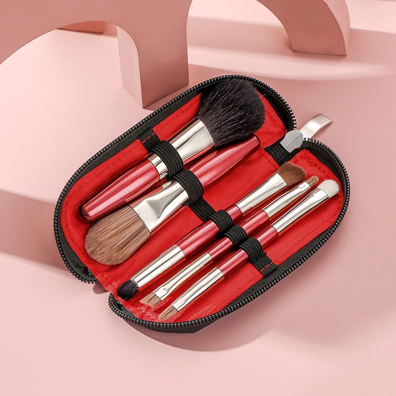 Professional 5Pcs Mini Make Up Brushes Private Label Wool High Quality Wholesale Custom Logo Red Makeup Brush Set