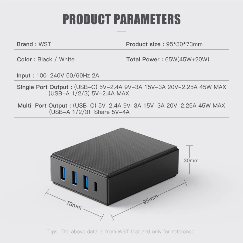
WST New arrival 45w fast charging smart mobile phone 4 port USB desktop charger for tablet 